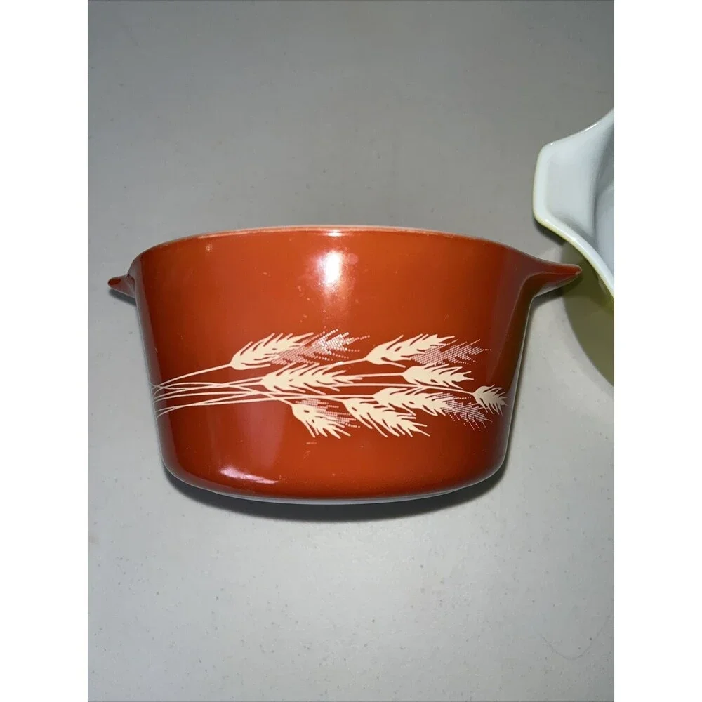 Pyrex Harvest Wheat Orange Gold & Avocado￼Bowl Casserole Dish Handles USA  Set 2